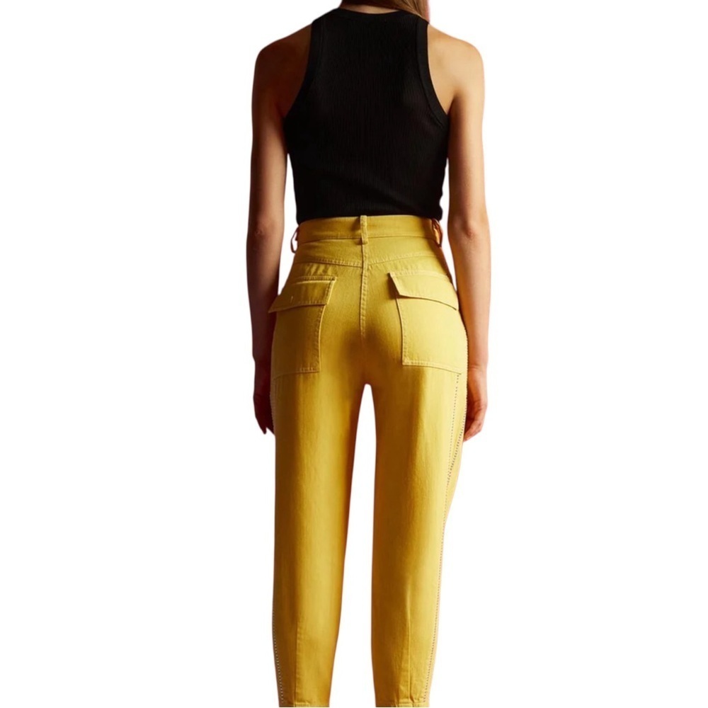 NWT Nocturne High Waisted Cropped Yellow Denim with Silver Embellishment - Picture 4 of 6